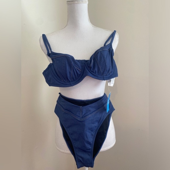 Denim Underwire Bikini Top & Cheeky Bottoms Set NWT - Picture 6 of 10